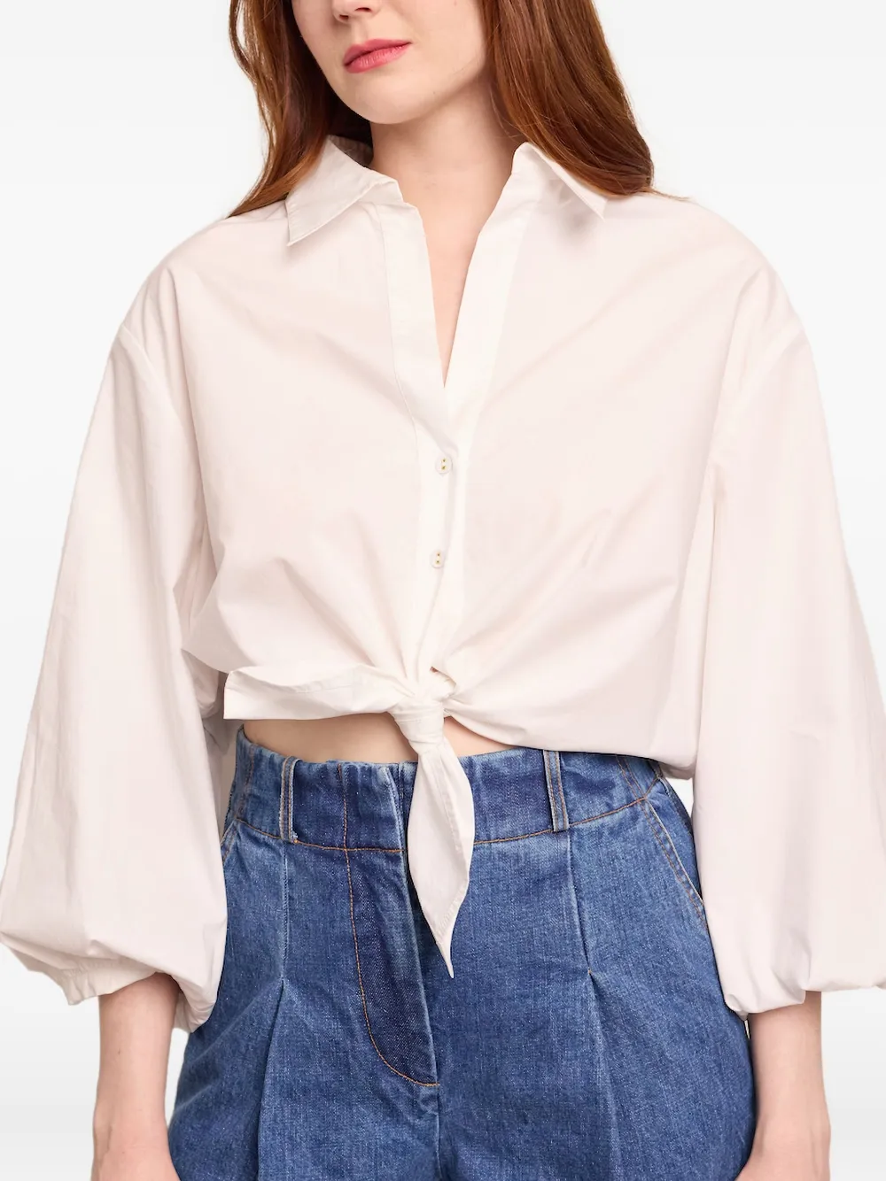  Cara Cara Rumson Balloon-sleeve Tie-front Shirt - White 