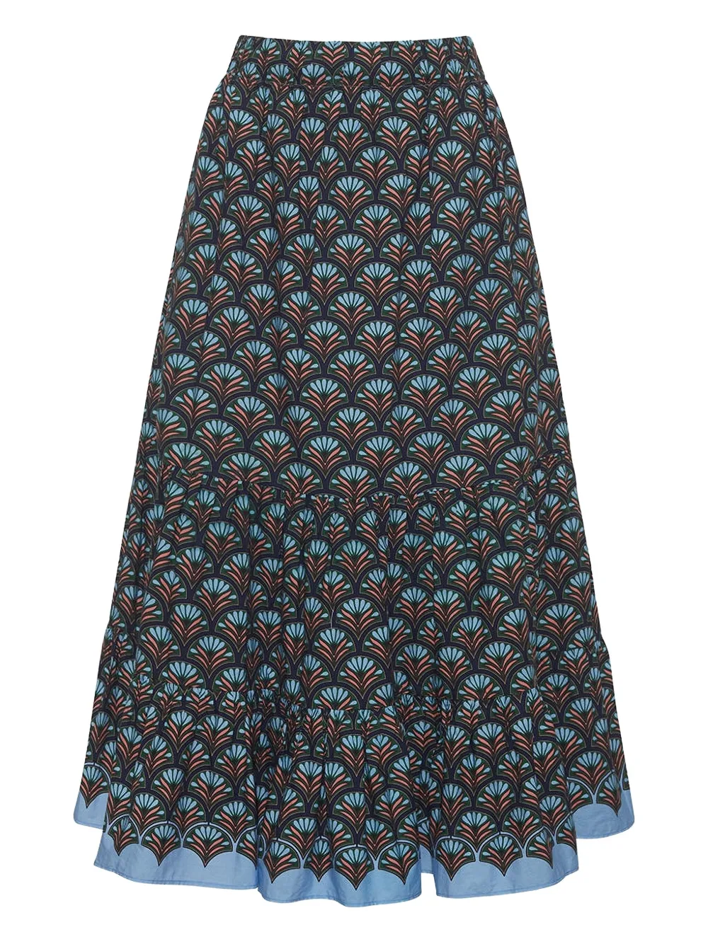 Cara Cara Chase Tiered-ruffles Midi Skirt In Blue