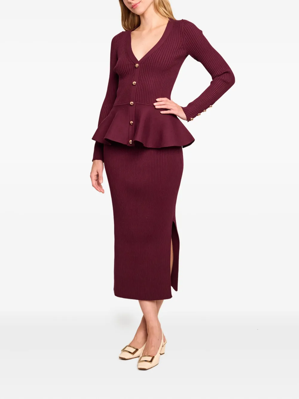 Cara Cara Jocelyn Ribbed Midi Skirt In Red