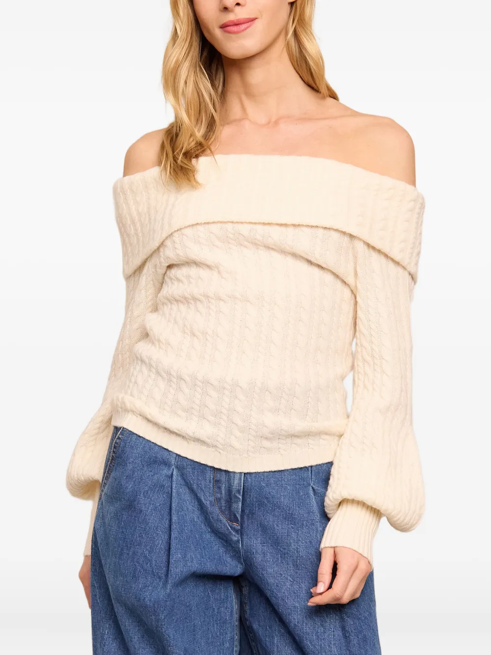 Cara Cara Off-shoulder Cable-knit Top In White