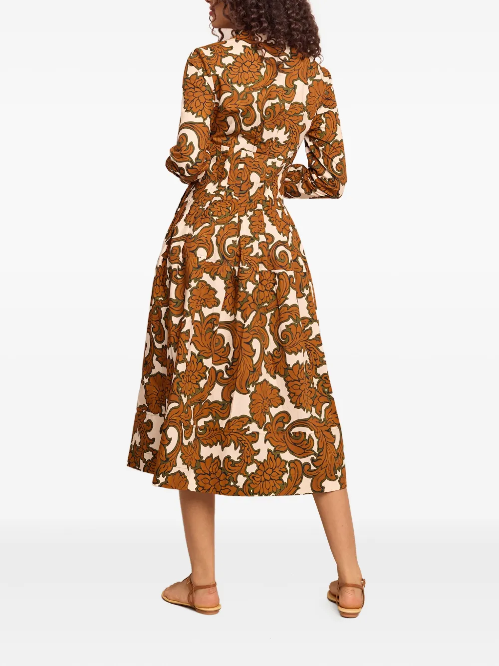 Cara Geplooide jurk met bloemenprint Bruin