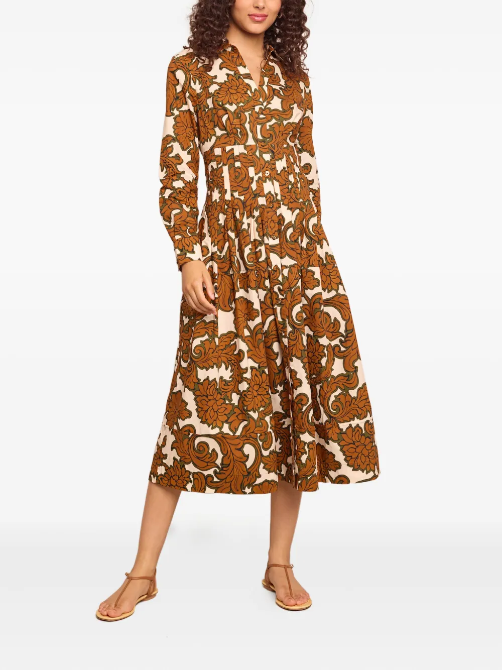 Cara Cara Geplooide jurk met bloemenprint - Bruin