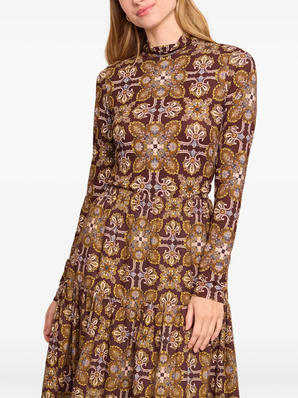 Cara Cara Top met opstaande hals en print - Bruin