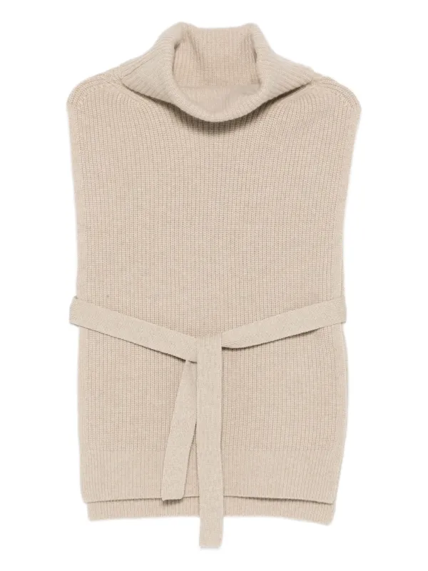 Yves Salomon Roll-neck Belted Knitted Top in Neutrals