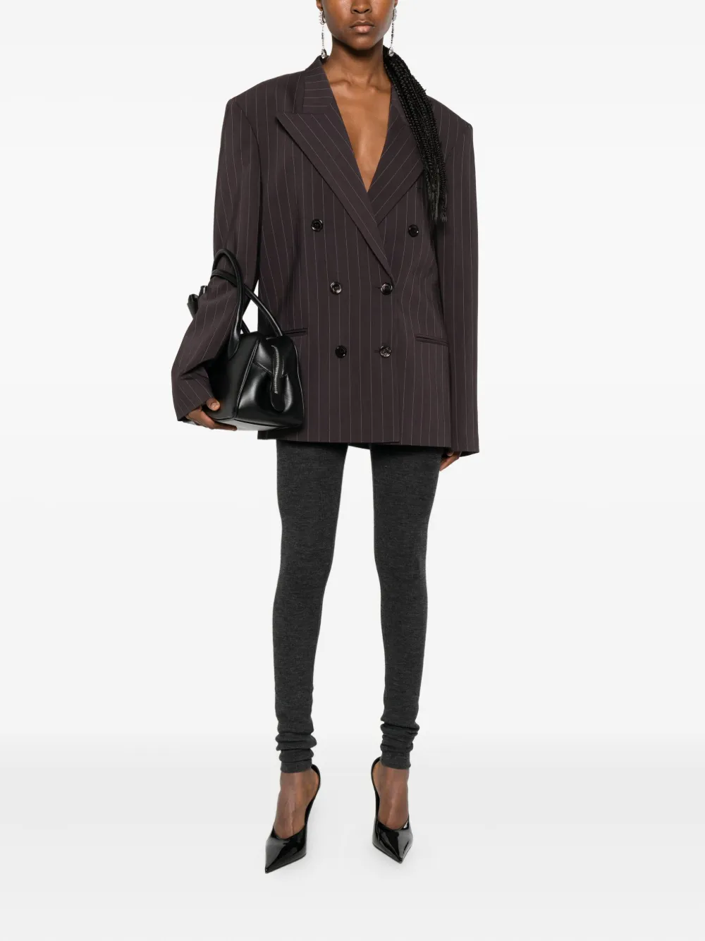 Magda Butrym Striped Double-breasted Blazer In Brown