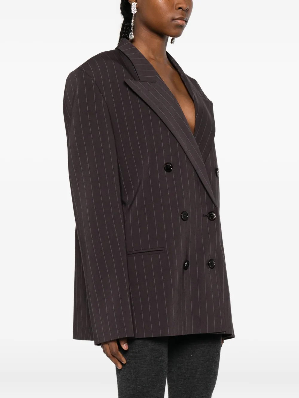 Magda Butrym Striped Double-breasted Blazer In Brown