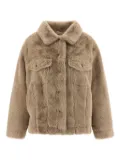 Nude button-fastening faux-fur jacket - Neutrals