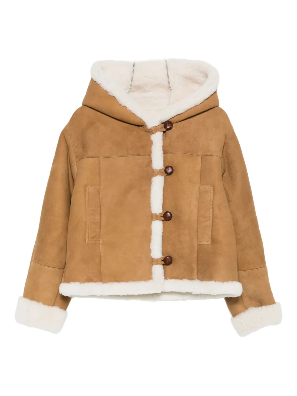 Iro Hooded Buttoned Coat In Brown