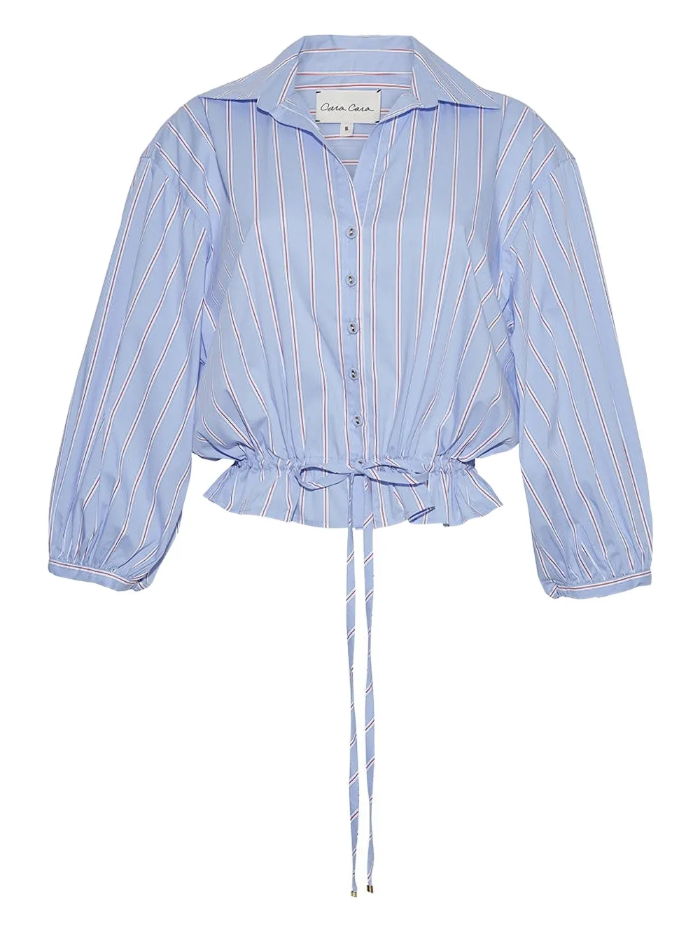Cara Cara Hutton Stripe Balloon-sleeve Top In Blue