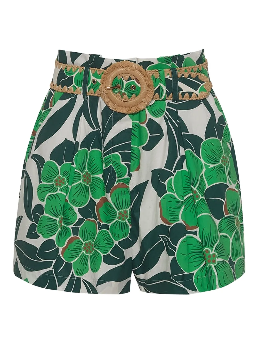 Cara Cara Floral-print Belted Shorts In Green