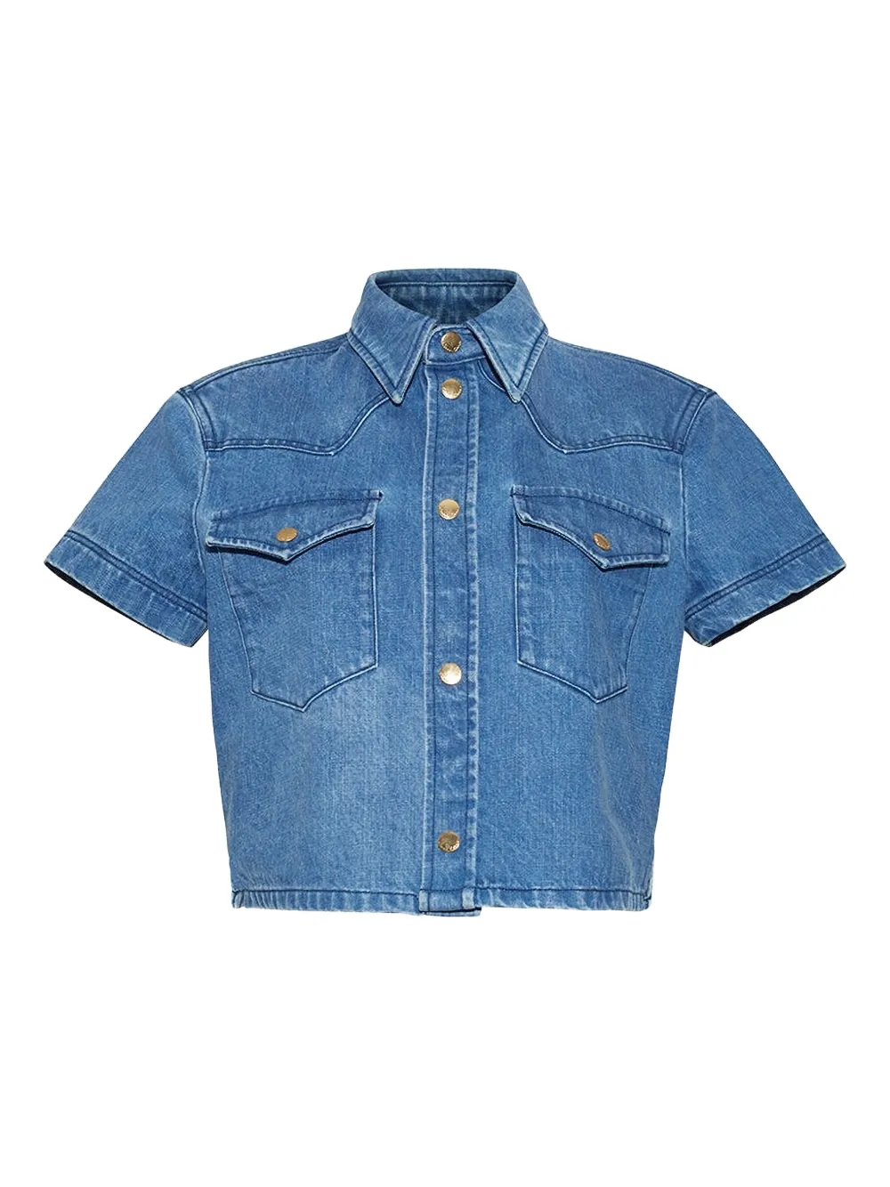 Cara Cara Collared Denim Crop Top In Blue