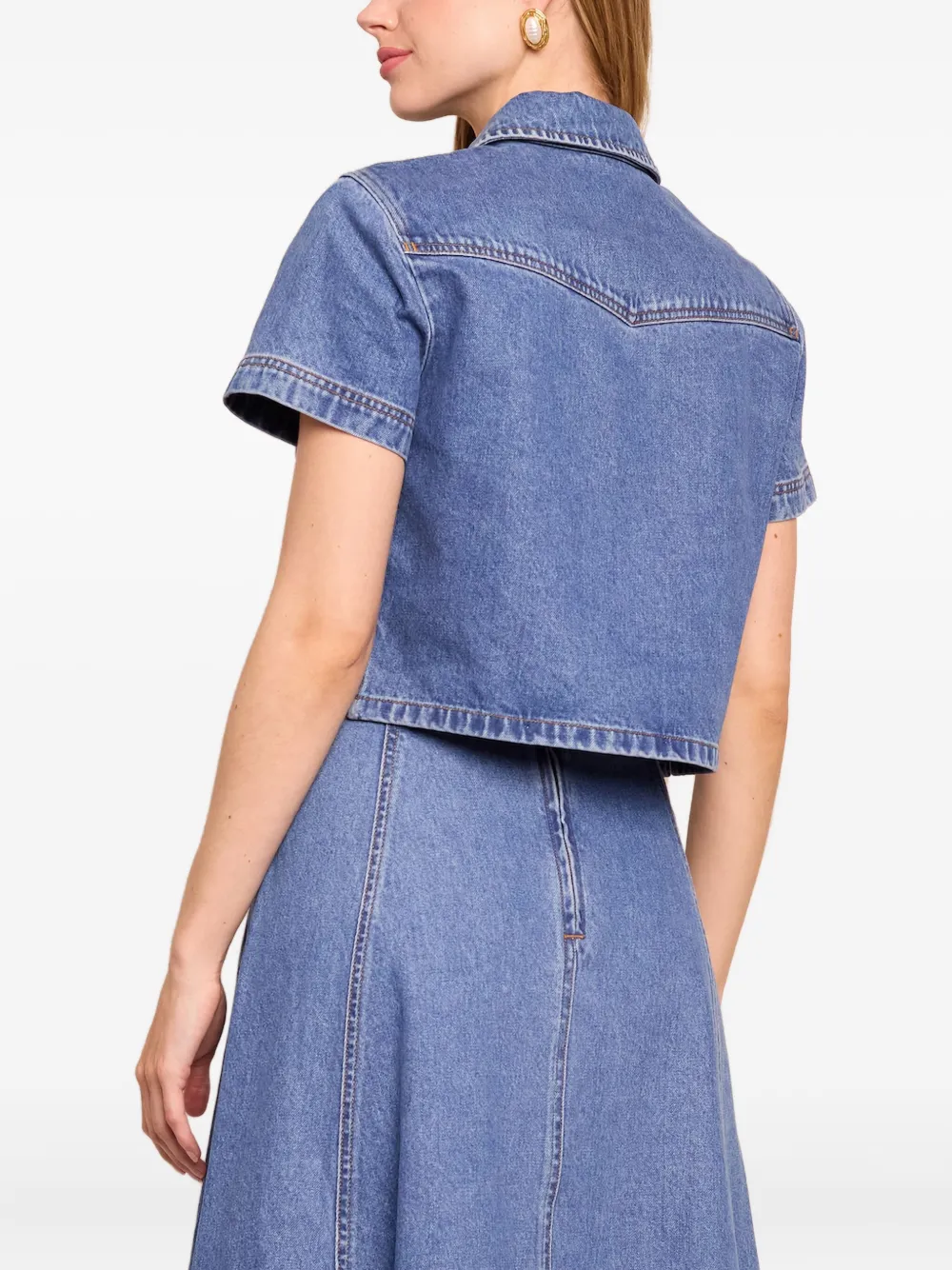  Cara Cara Collared Denim Crop Top - Blue 