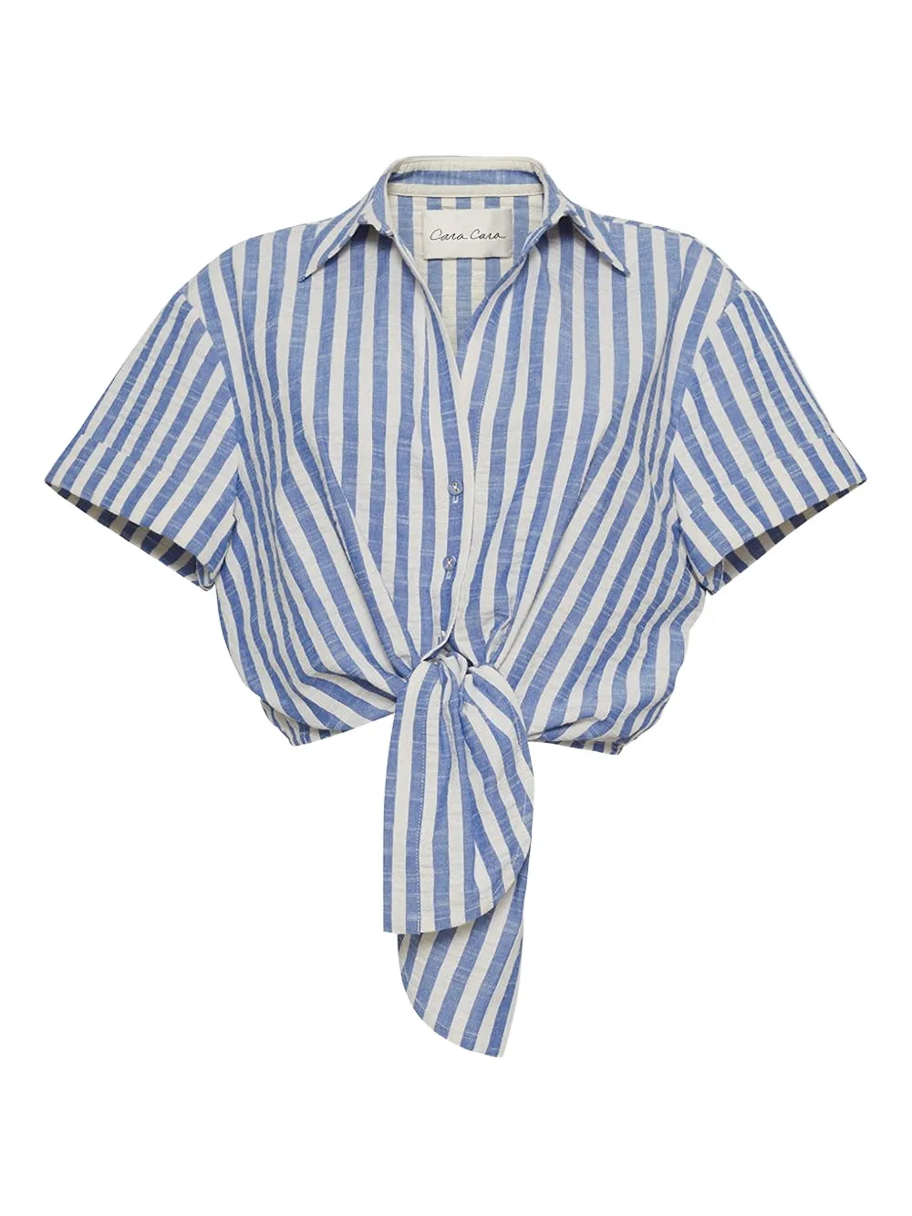 Cara Cara Striped Tie-front Top In Blue