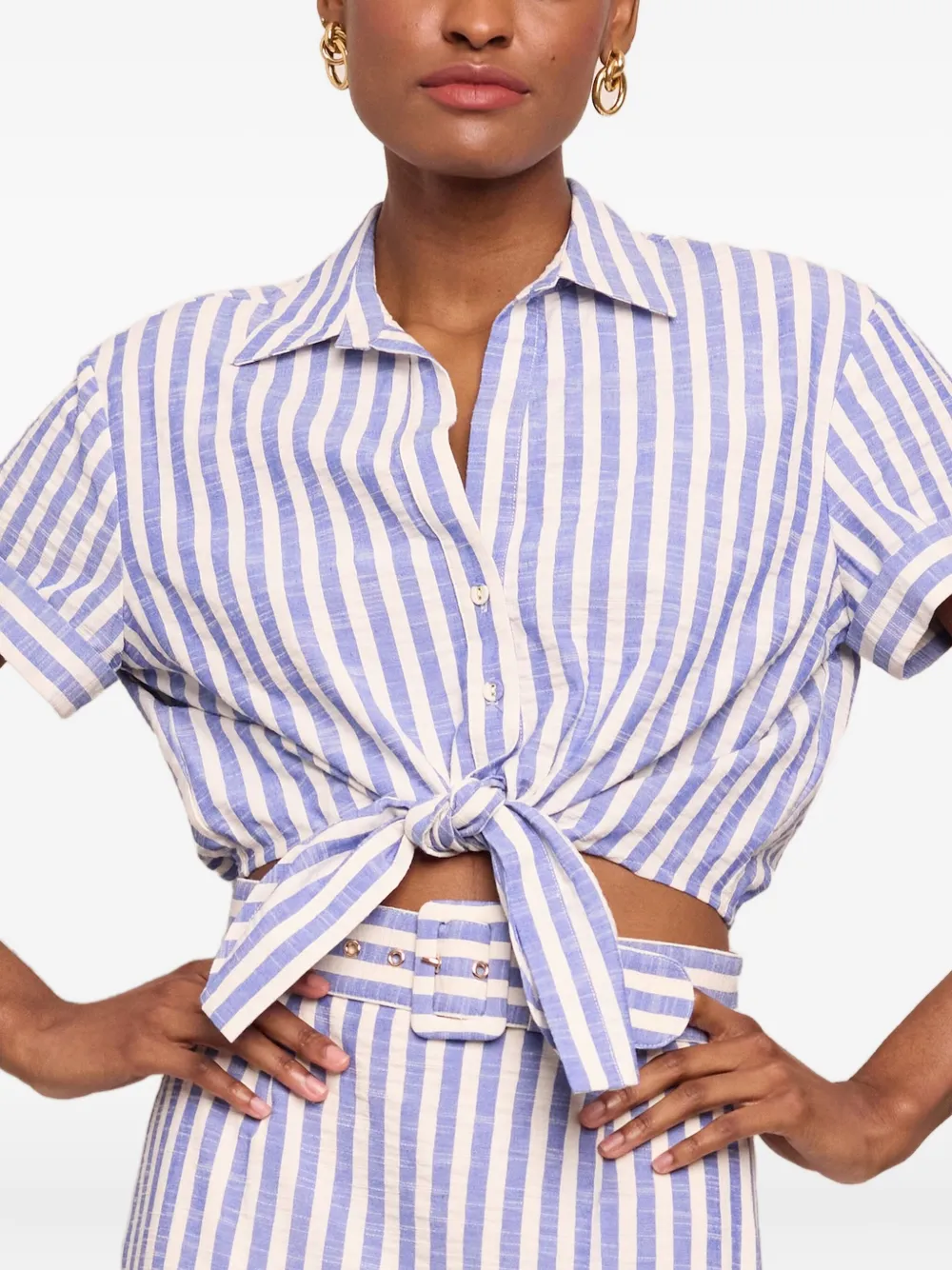  Cara Cara Striped Tie-front Top - Blue 