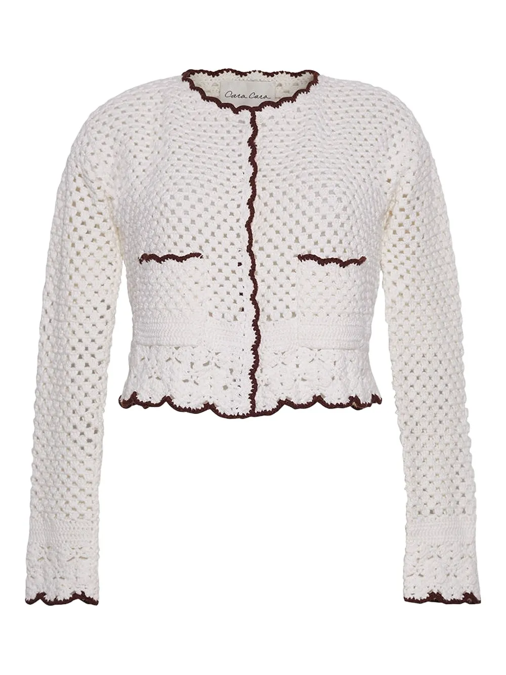 Cara Cara Crochet Scallop-trim Cardigan In Neutral