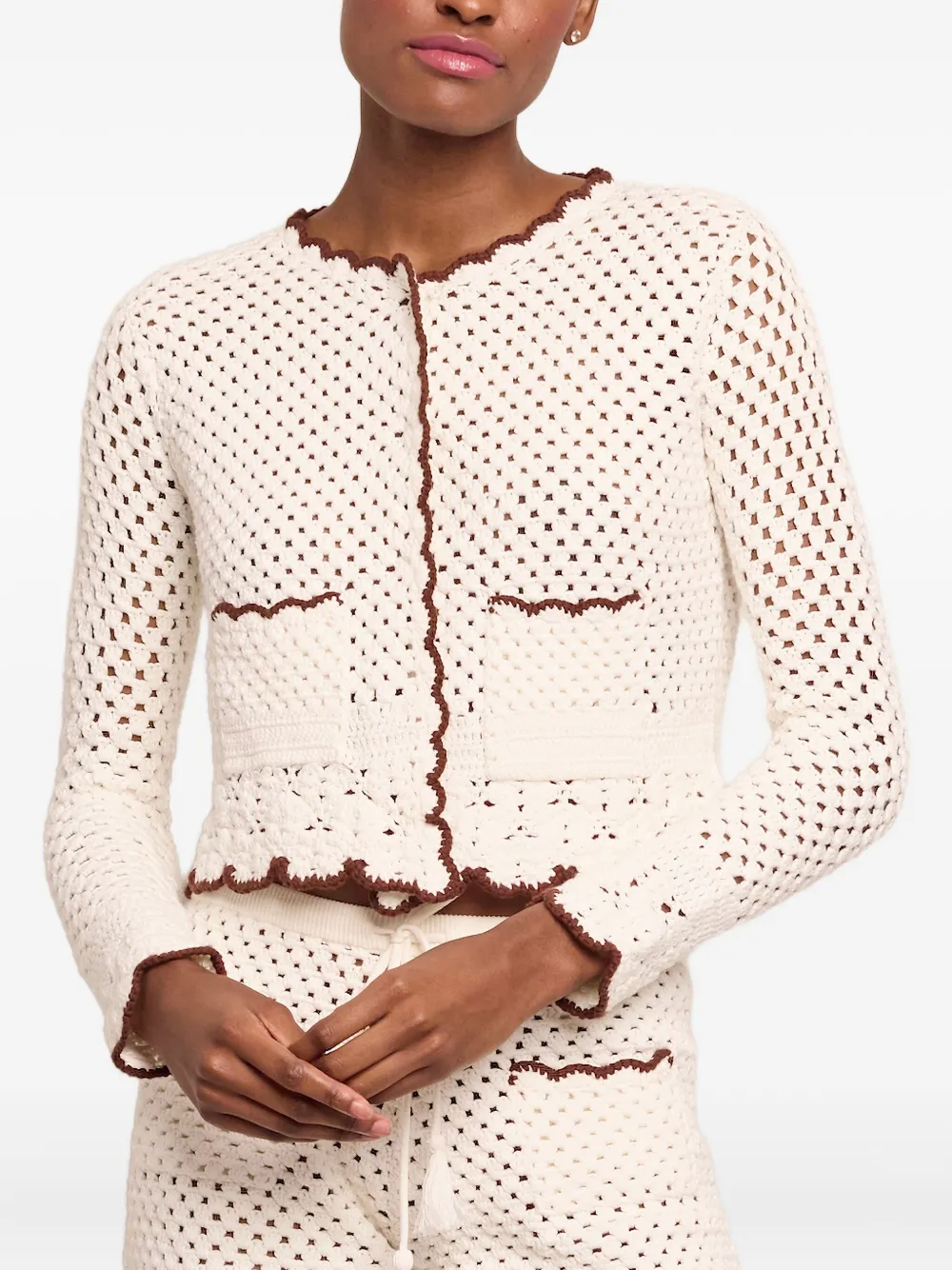  Cara Cara Crochet Scallop-trim Cardigan - Neutrals 