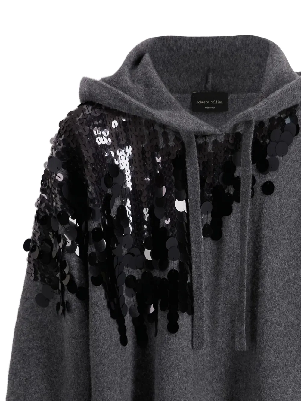 Roberto Collina Trui verfraaid met pailletten en capuchon Grijs