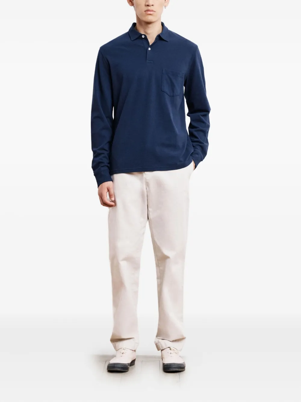 HARTFORD Poloshirt met opgestikte zak en lange mouwen - Blauw