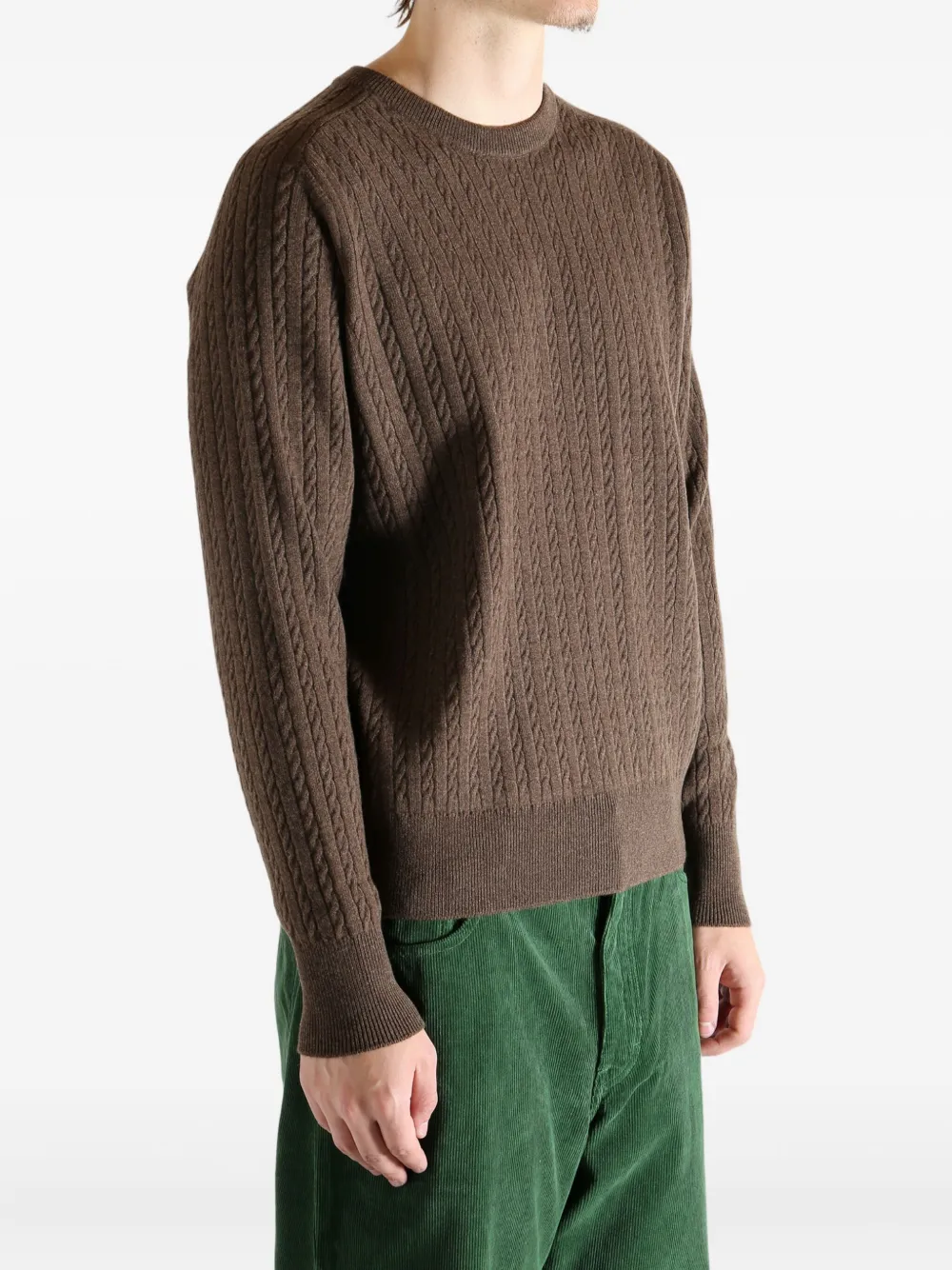 Auralee Cable-knit Crew-neck Sweater In Brown
