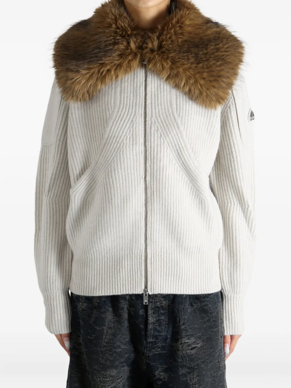 Moose Knuckles Fur Collar Zip Knitwear In Multi