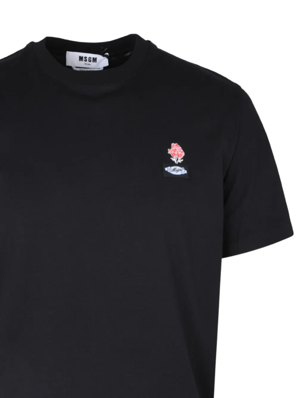 Msgm Rose-motif T-shirt In Black
