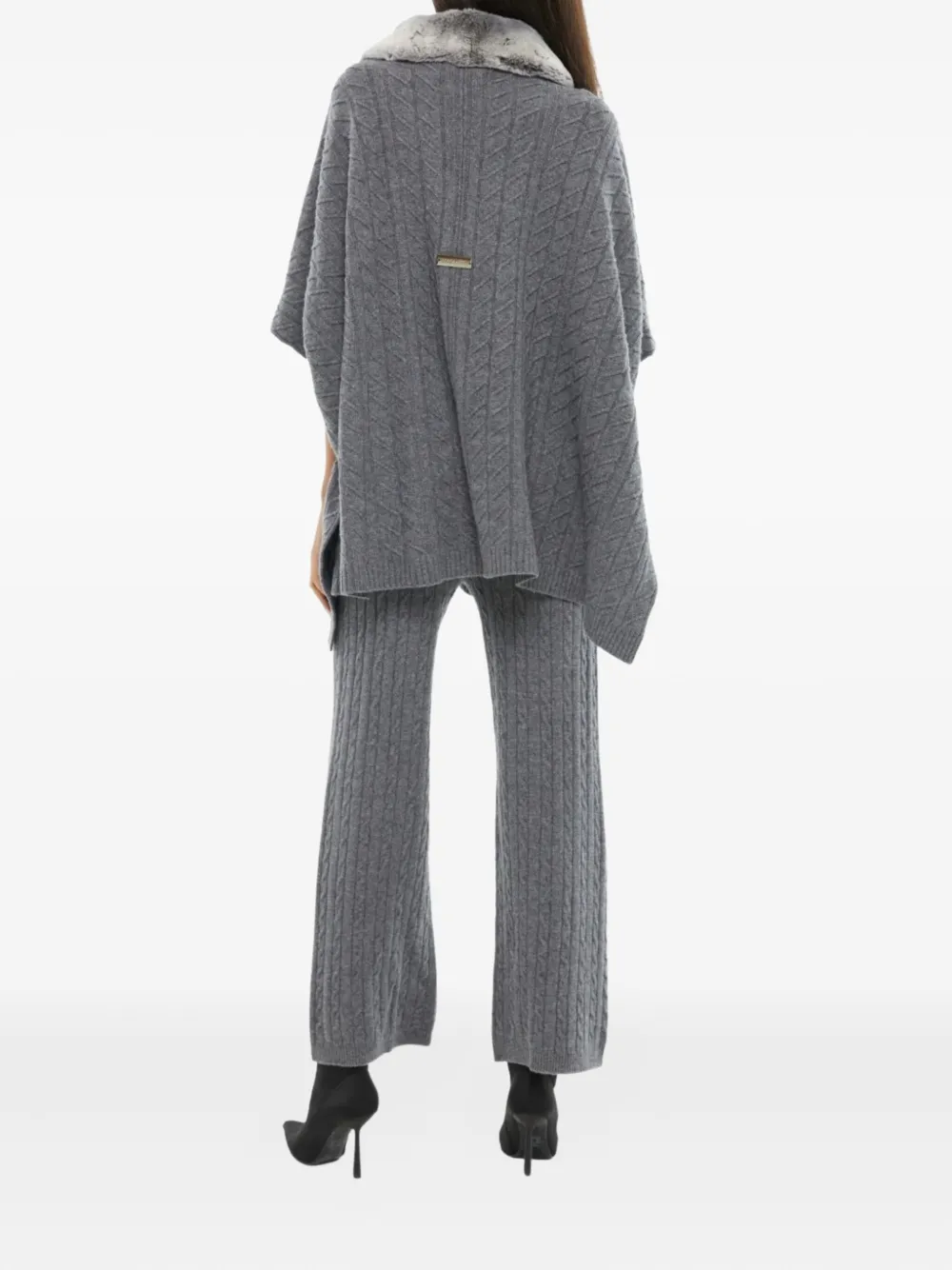 Izaak Azanei Shearling-collar Cable-knit Poncho In Gray