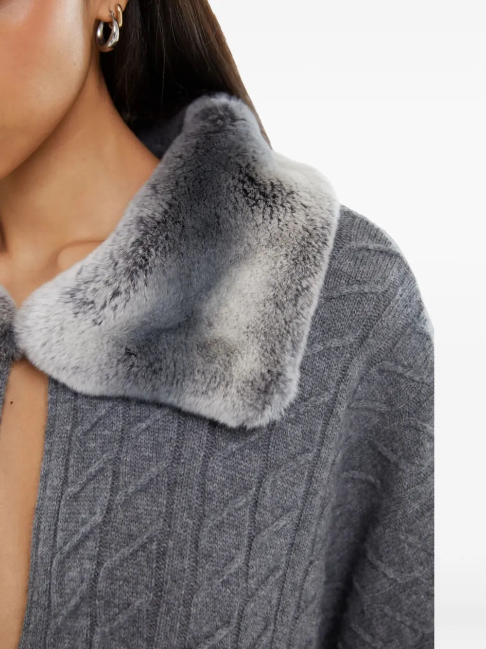 Izaak Azanei Shearling-collar Cable-knit Poncho In Gray