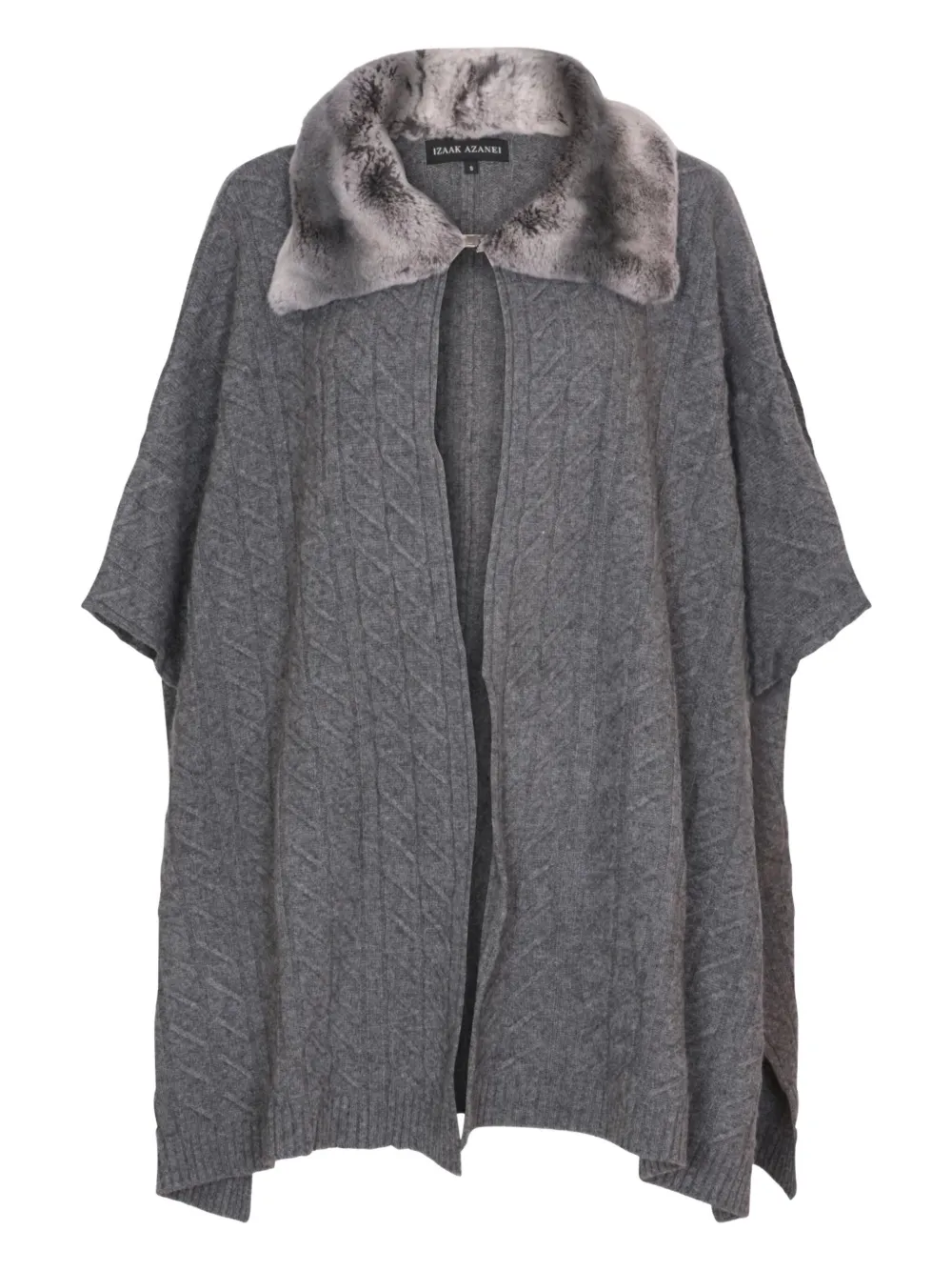Izaak Azanei Shearling-collar Cable-knit Poncho In Gray