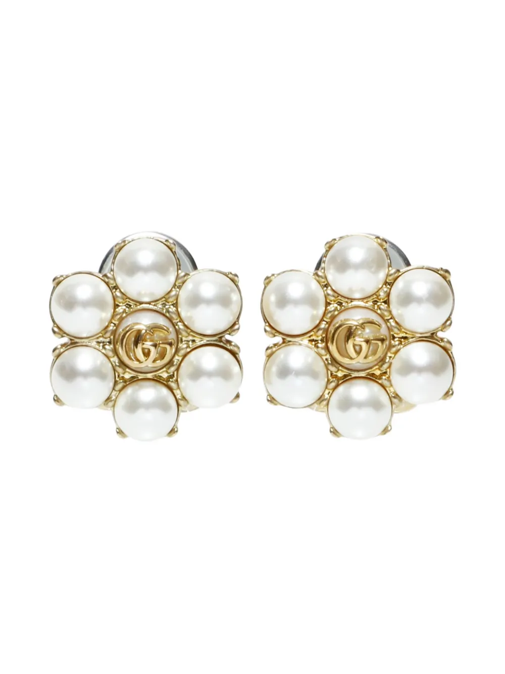 Pre-owned Gucci 2010-2025 Double G Faux-pearl Earrings In Gold