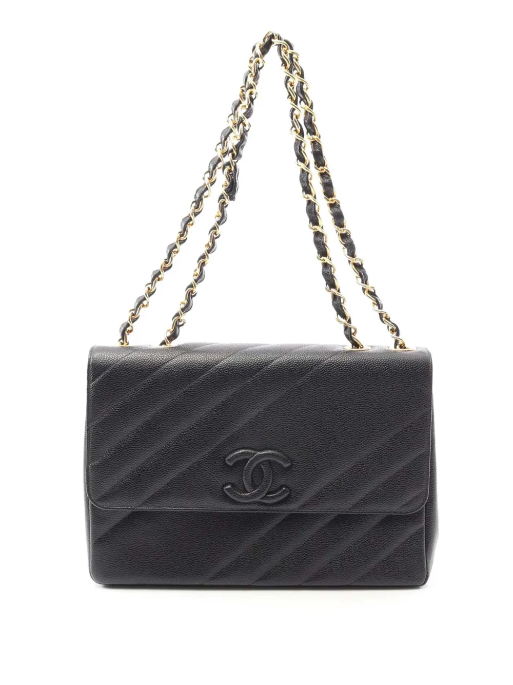 CHANEL Pre-Owned 1994-1996 ジャンボ ココマーク ダイアゴナル マトラッセ キャビア フラップ ショルダーバッグ CHANEL Pre-Owned 1994-1996 ジャンボ ココマーク ダイアゴナル マトラッセ キャビア フラップ ショルダーバッグ