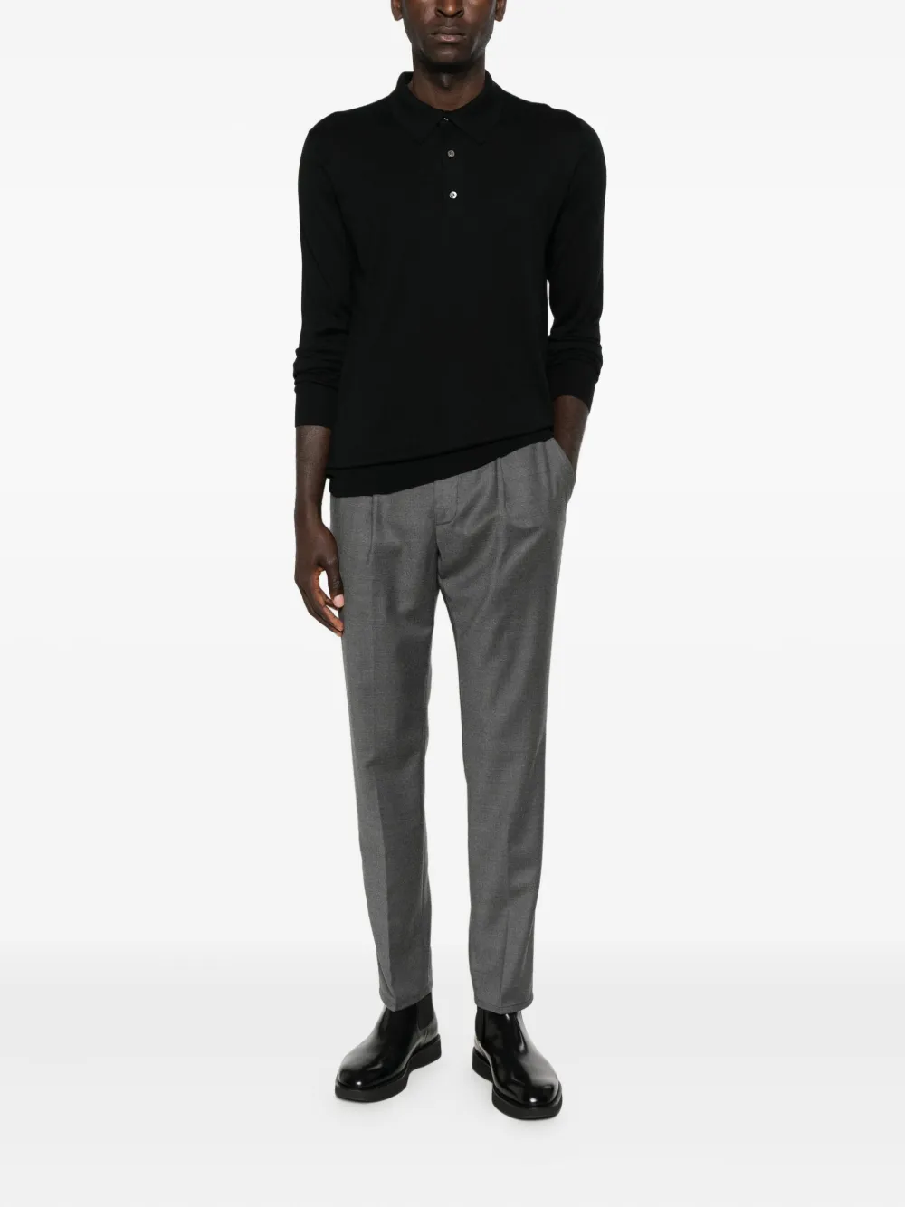 ALPHA STUDIO fine-knit polo shirt - Zwart