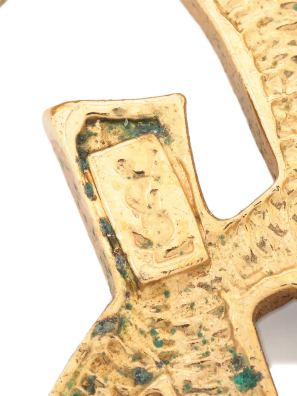 Pre-owned Saint Laurent 1980-1990s Ysl-plaque Brooch In Gold