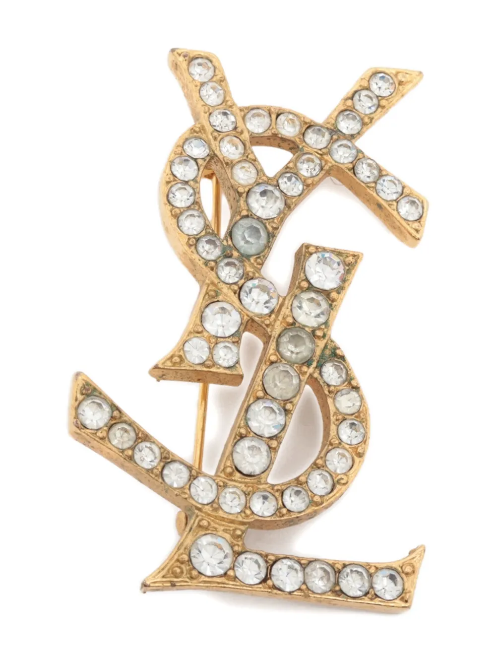 Saint Laurent Pre-Owned 1980-1990s YSL-plaque brooch - ゴールドトーン Saint Laurent Pre-Owned 1980-1990s YSL-plaque brooch - ゴールドトーン