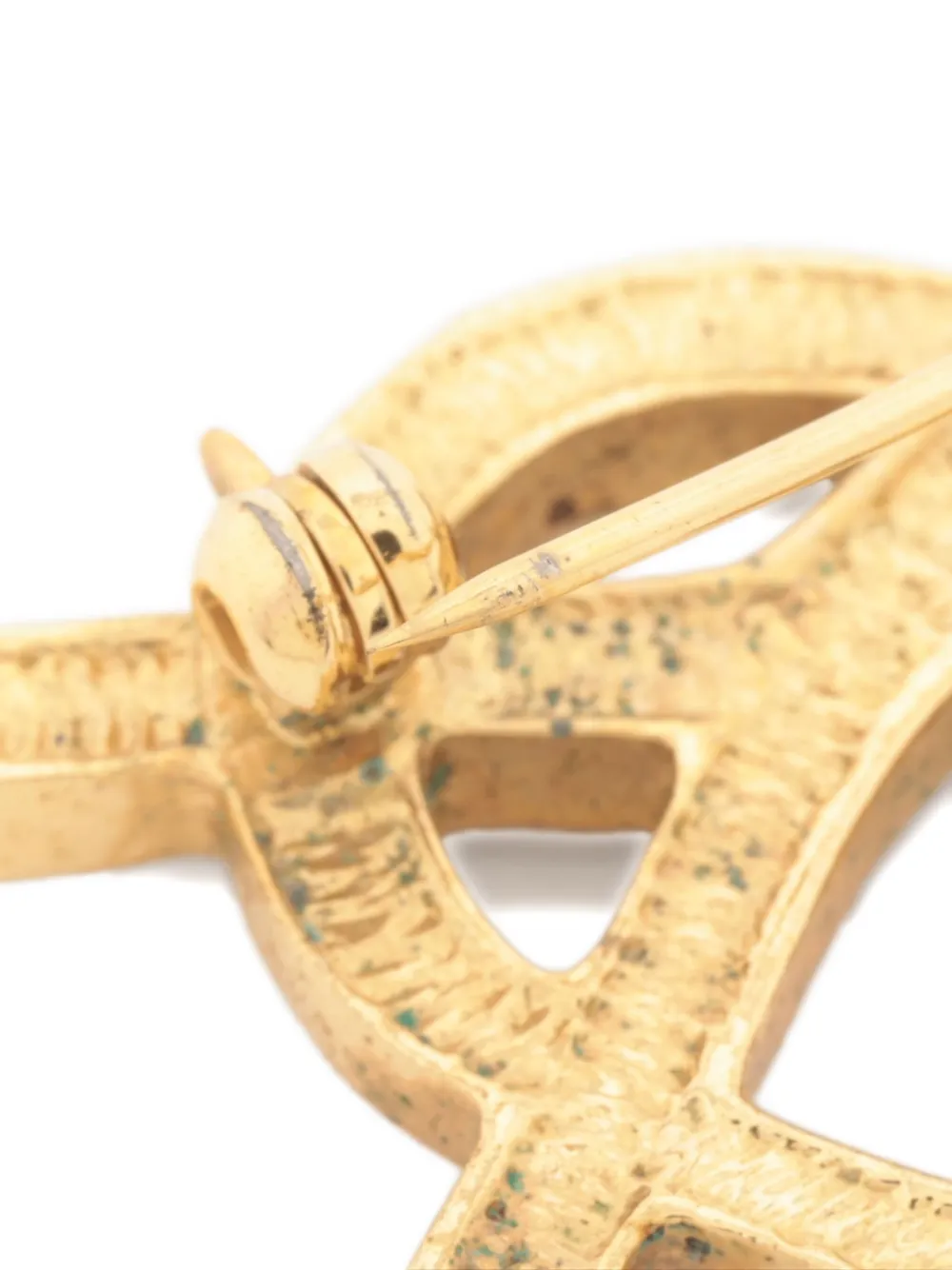 Pre-owned Saint Laurent 1980-1990s Ysl-plaque Brooch In Gold