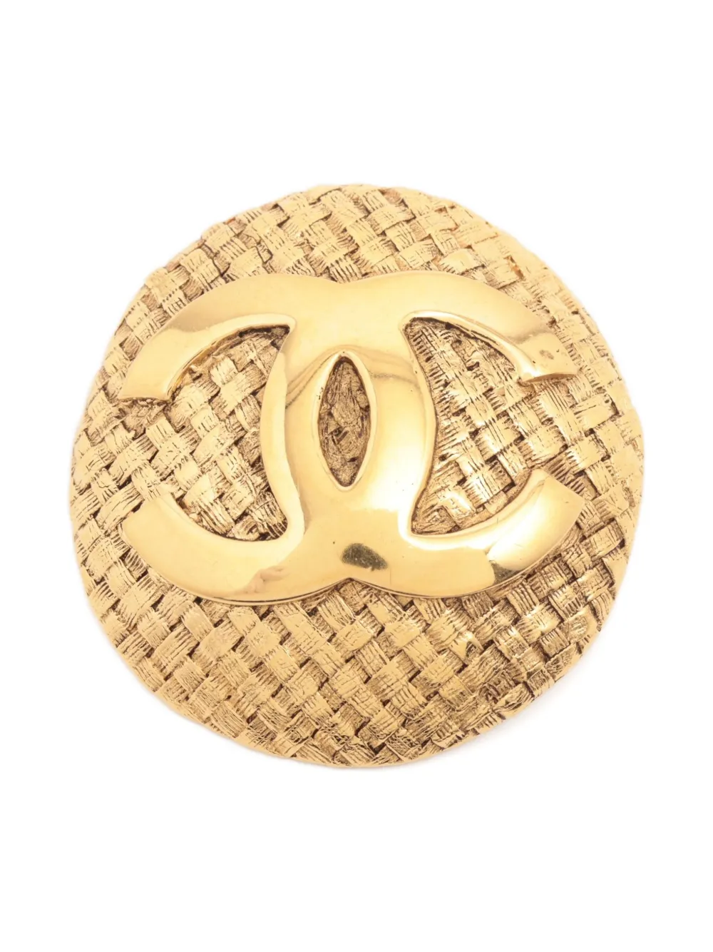 Pre-owned Chanel 1994 Interlocking Cc Brooch In Gold