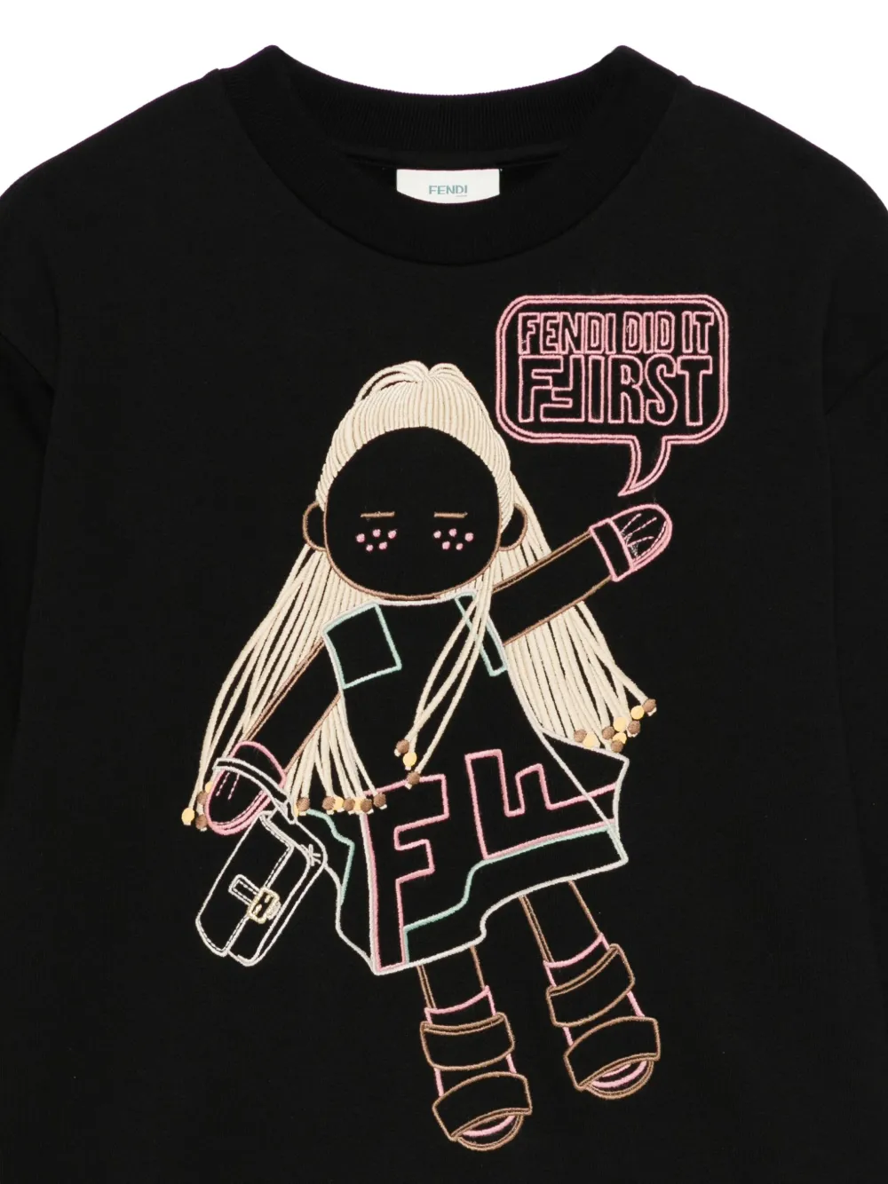 Fendi Kids Sweater met poppenprint Zwart
