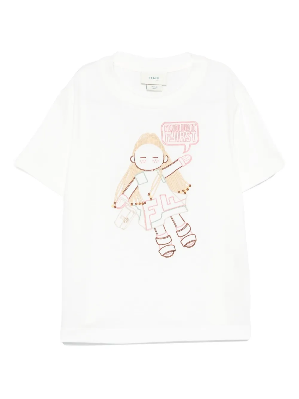 Fendi Kids embroidered-doll T-shirt | White | Image 1
