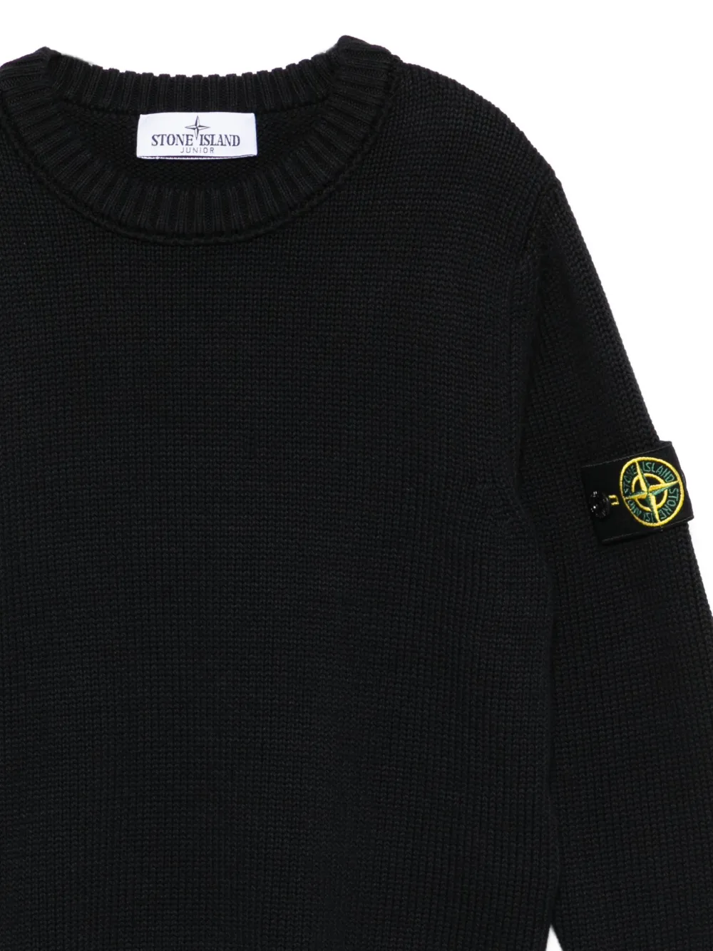 Stone Island Junior Sweater met logopatch en ronde hals Zwart
