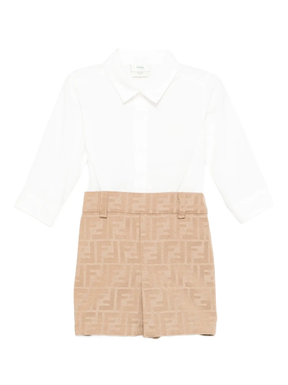 Fendi Kids FF-pattern shirt romper - Toni neutri