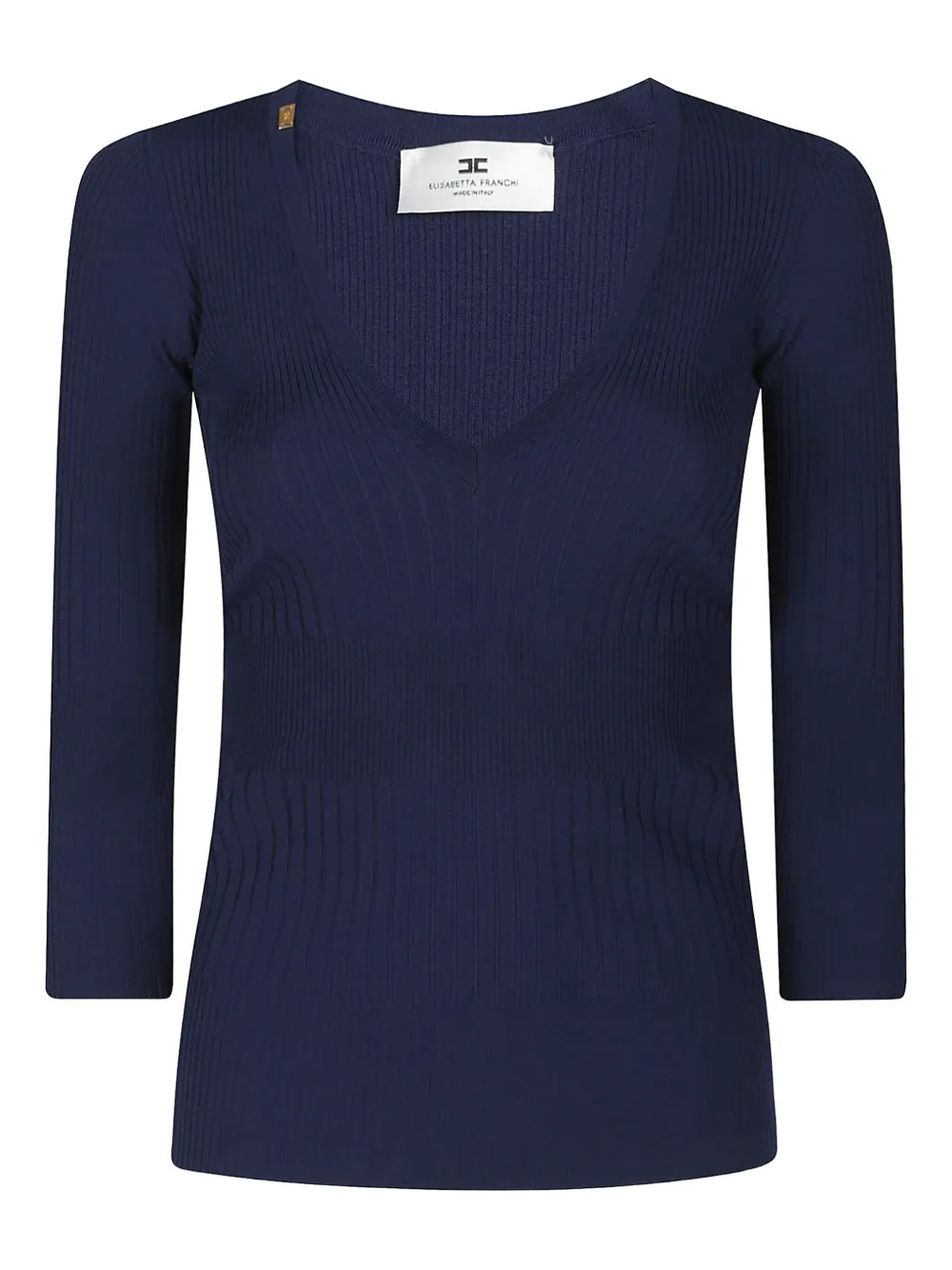 Elisabetta Franchi Ribbed V-neck Sweater In Blue