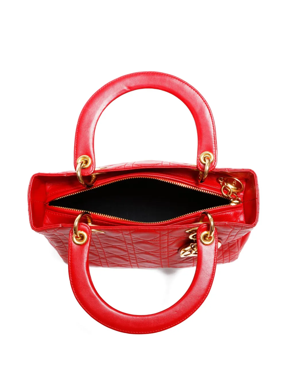 Pre-owned Dior 2000-2015 Medium Lady Two-way Handbag In Red