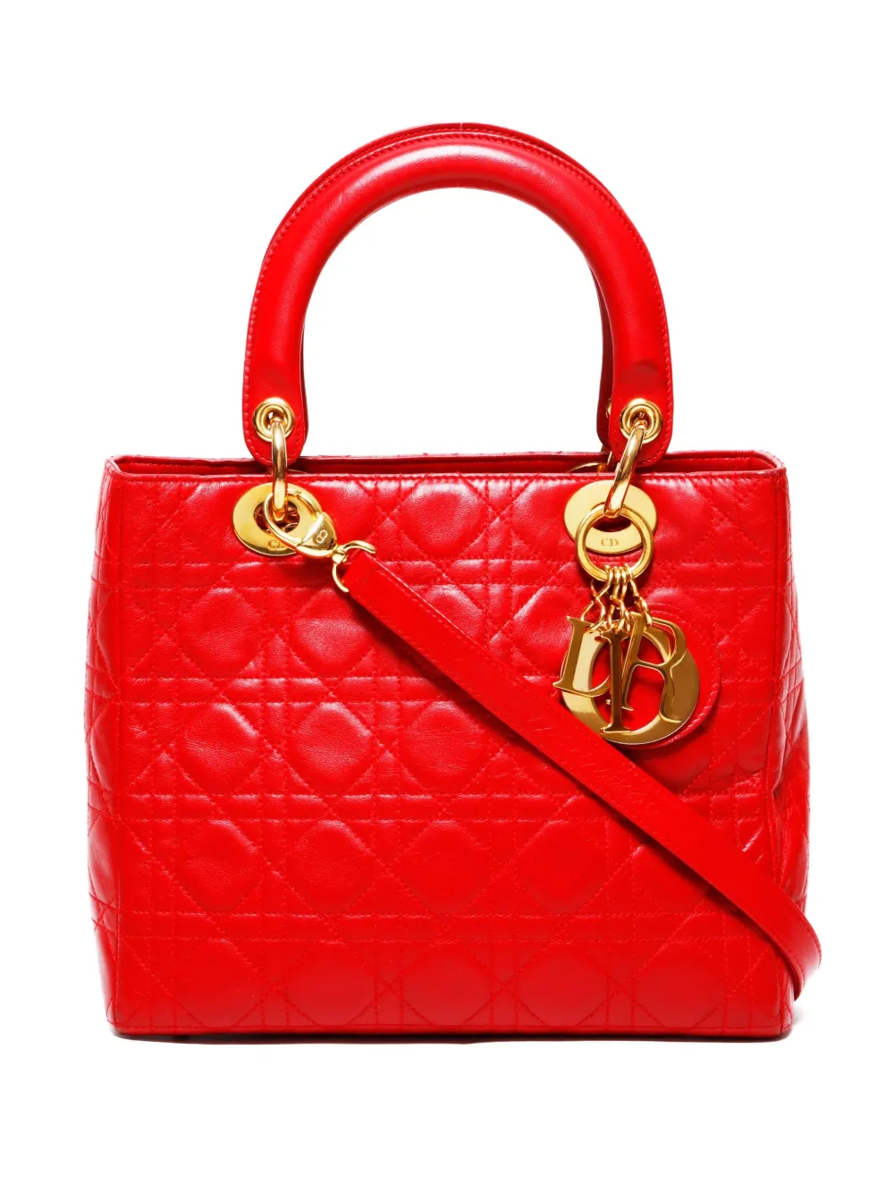 Pre-owned Dior 2000-2015 Medium Lady Two-way Handbag In Red