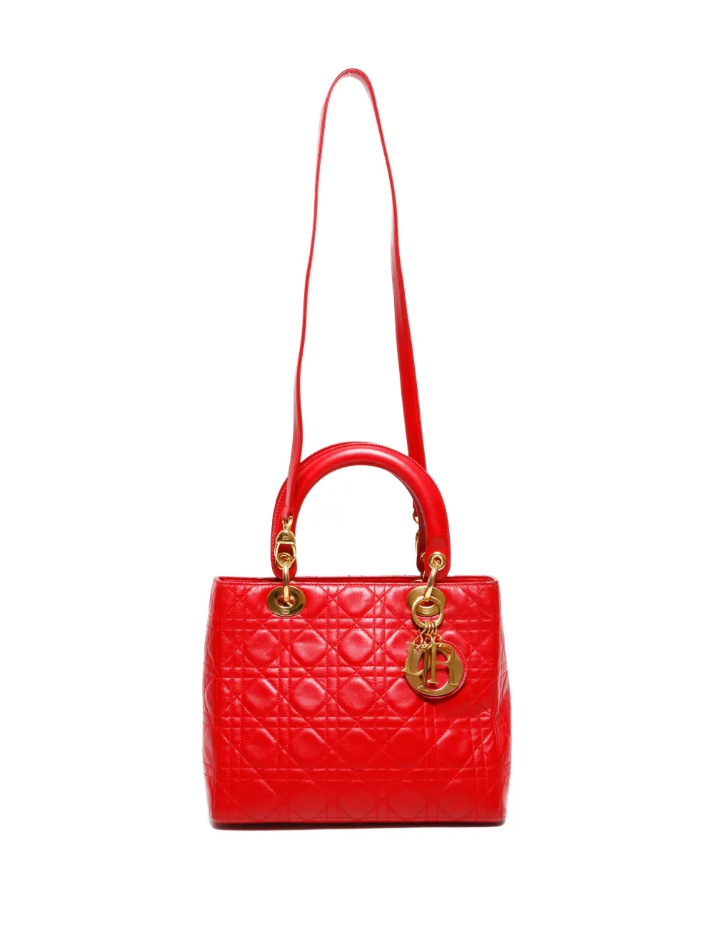 Pre-owned Dior 2000-2015 Medium Lady Two-way Handbag In Red