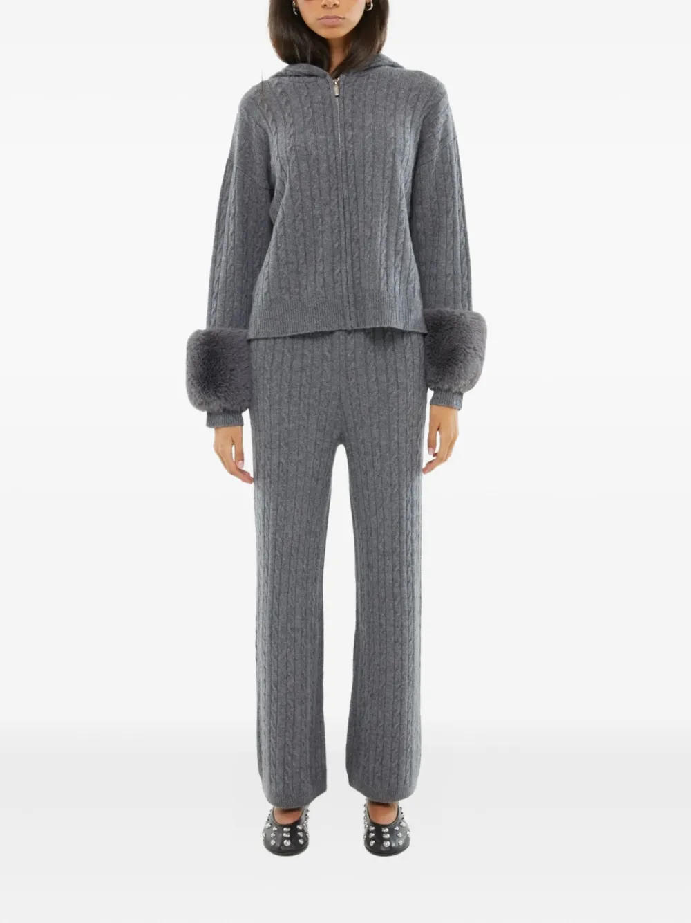 Izaak Azanei drawstring-waist cable-knit trousers - Grijs