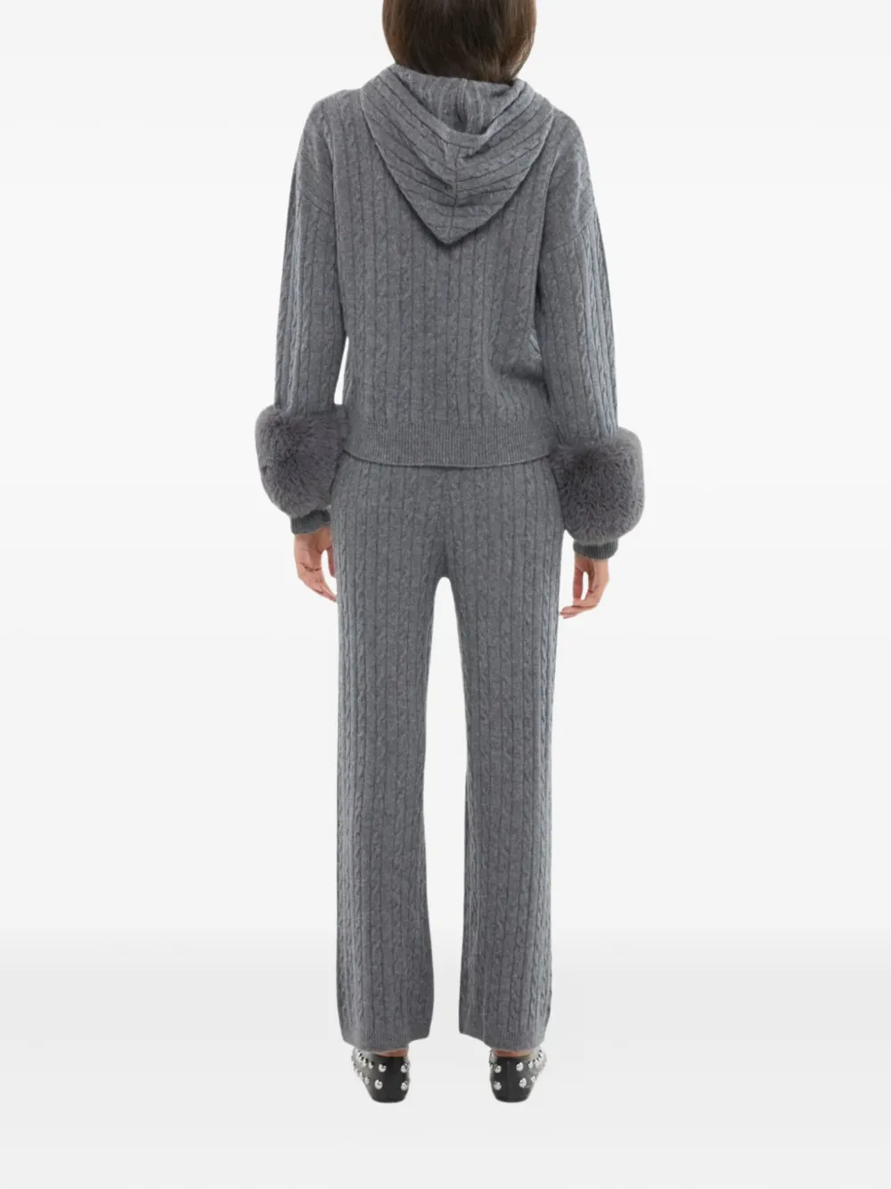 Izaak Azanei Drawstring-waist Cable-knit Trousers In Gray
