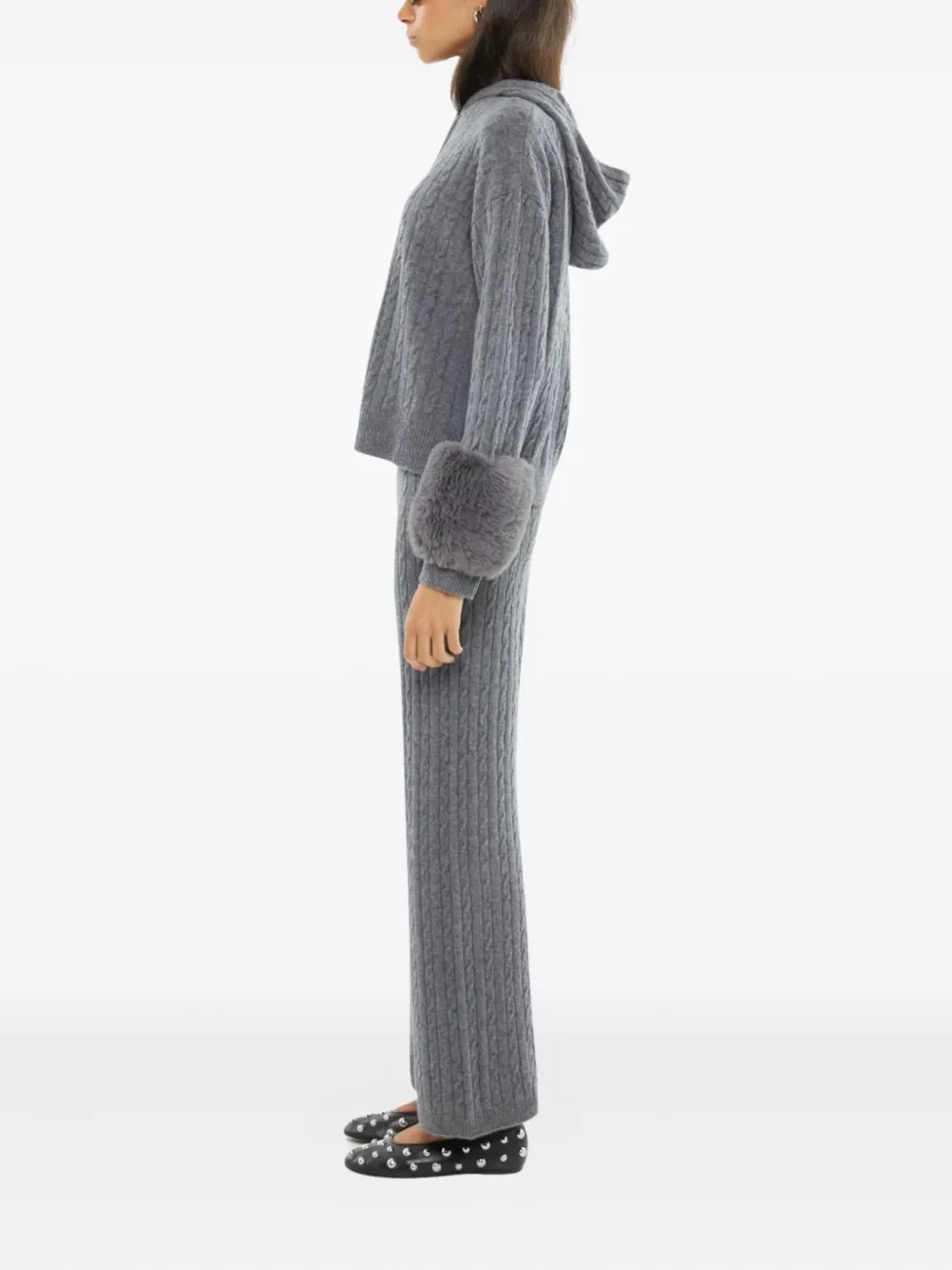 Izaak Azanei Drawstring-waist Cable-knit Trousers In Gray
