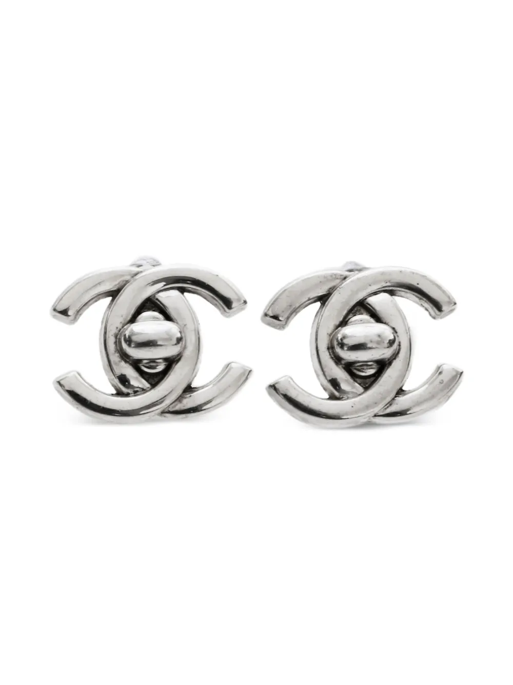 CHANEL Pre-Owned 1996 ココマーク ターンロック ピアス - シルバートーン CHANEL Pre-Owned 1996 ココマーク ターンロック ピアス - シルバートーン