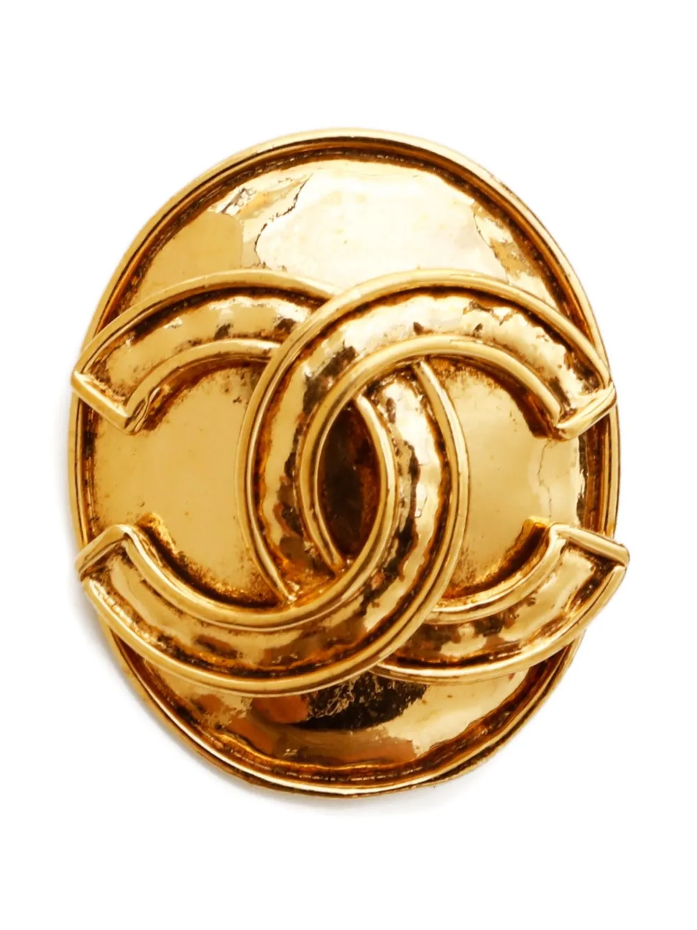 Pre-owned Chanel 1994 Interlocking Cc Brooch In Gold