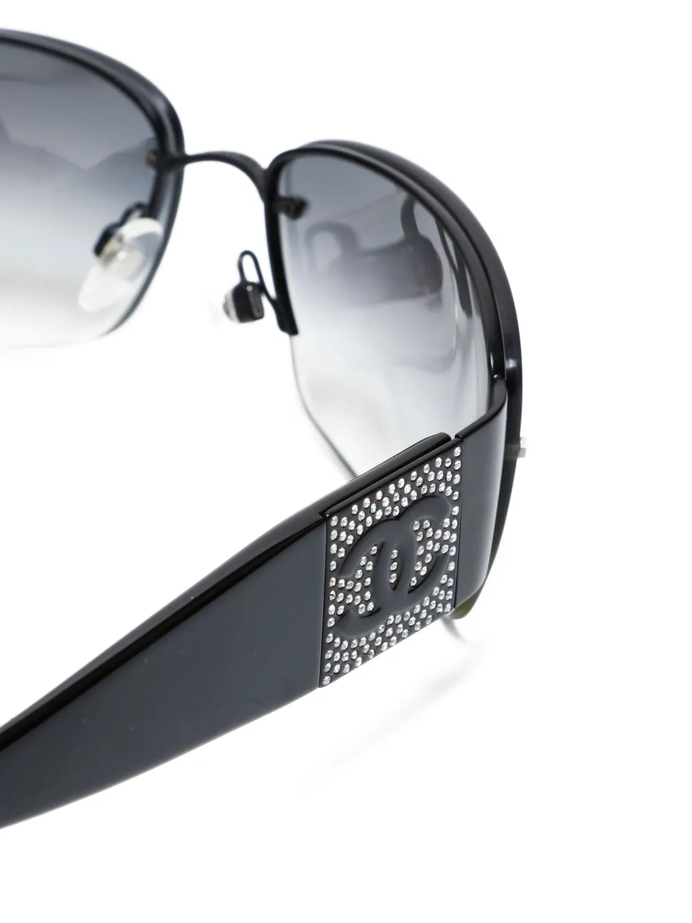Pre-owned Chanel 2000s Cc Mark Rectangle-frame Sunglasses In Black
