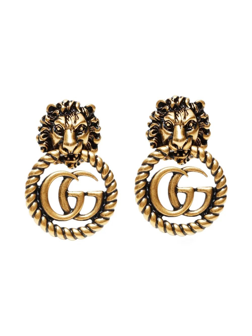 Pre-owned Gucci 2010-2025 Lion Head Gg Earrings In Gold